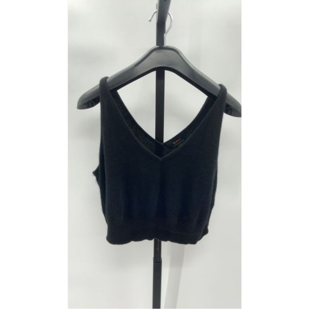 Quince Mongolian Cashmere Black V-Neck Crop Top, Size Medium